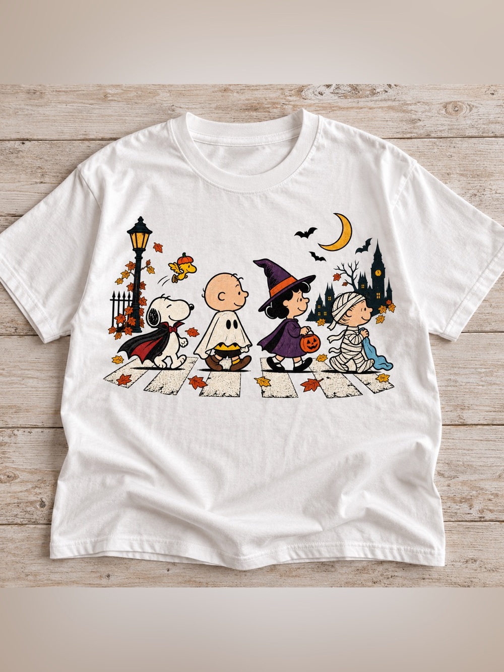 Peanuts Charlie Brown Snoopy Halloween Abbey
Road Shirt - White -